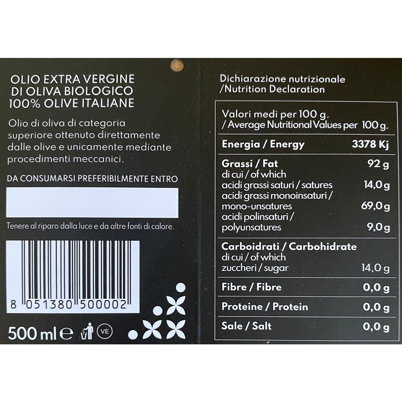 Pure Organic Extra Virgin Olive Oil 500ml - From Italy (Apulia) - With box