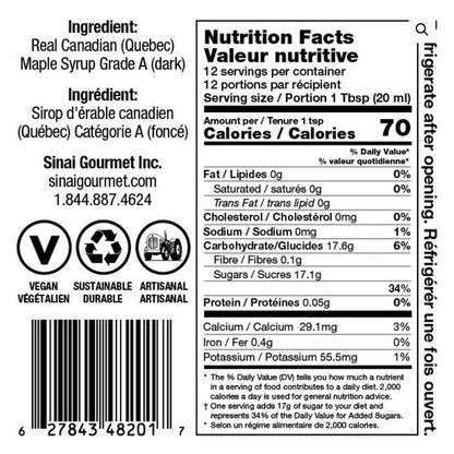 Real Canadian Maple Syrup - Ultra Dark - 240 ml - ORGANIC - GRADE A