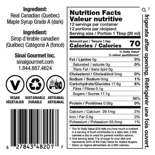 Real Canadian Maple Syrup - Dark - 240 ml - ORGANIC - GRADE A