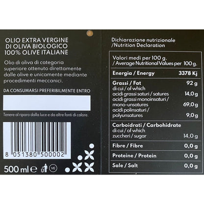 Pure Organic Extra Virgin Olive Oil 500ml - From Italy (Apulia) - With box